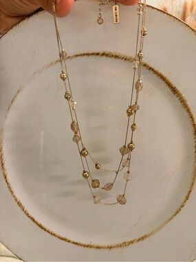 The Limited - Gold-Tone Multi-Strand Beaded Necklace - Champagne Beads